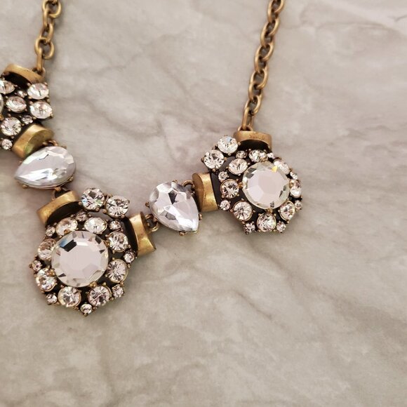 💖 J.Crew Classic Rhinestones Crystal Cluster Antique Statement Necklace 💖 - Picture 6 of 14
